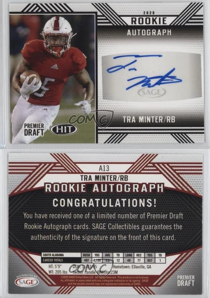 2020 Sage Hit Rookie Auto Tra Minter #A13 - Image 3 of 3