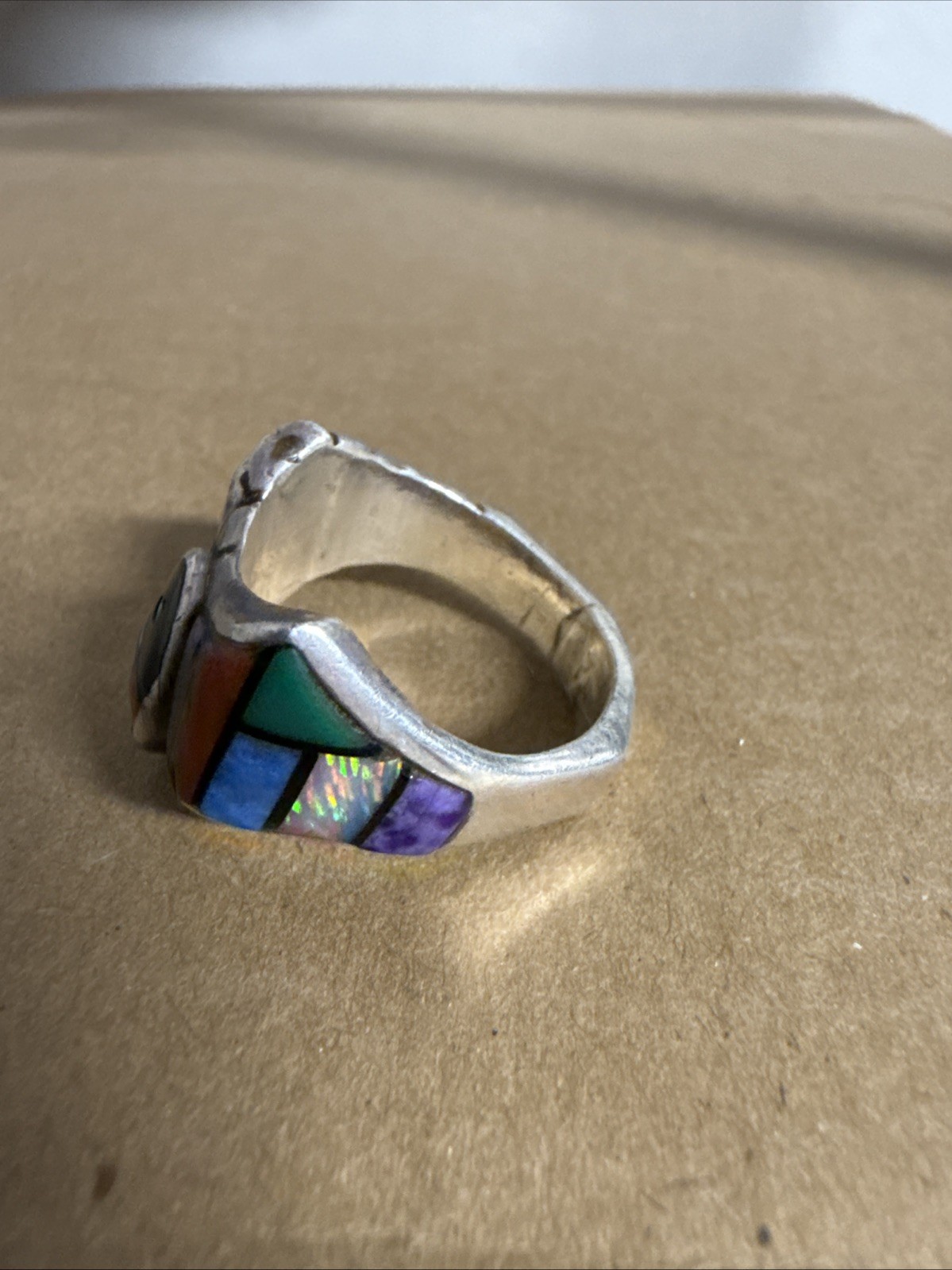 Signed Native American Multi Stone Sterling Silve… - image 5