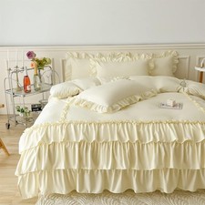 Ruffle Duvet Cover Queen Size, Washed Microfiber Bedding Duvet Cover