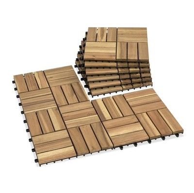 Acacia Wood Decking Tiles 9PCS Easy Snap Interlocking Deck Tiles for Patio