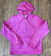 Vintage Juicy Couture Hoodie Womens Medium Pink Velour Zip Up Jacket Y2K