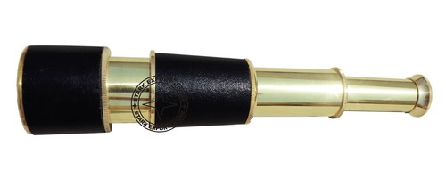Brass Marine Handheld Spyglass Brass Telescope Binoculars Black Lather 8-inch BH - Picture 2 of 6