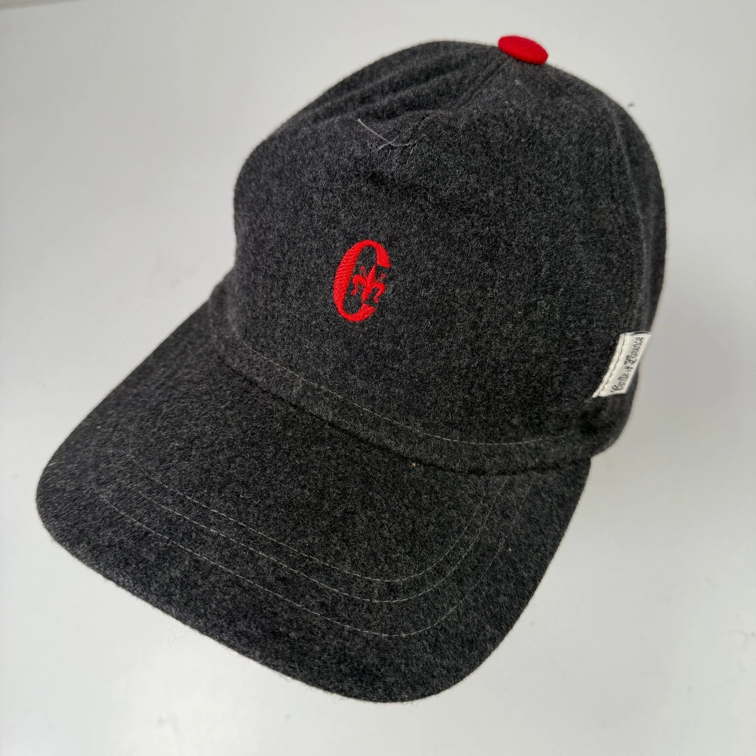 Conte of Florence Hat Men's 60 Wool Blend Ear Flap Baseball Cap Gray Red Italy