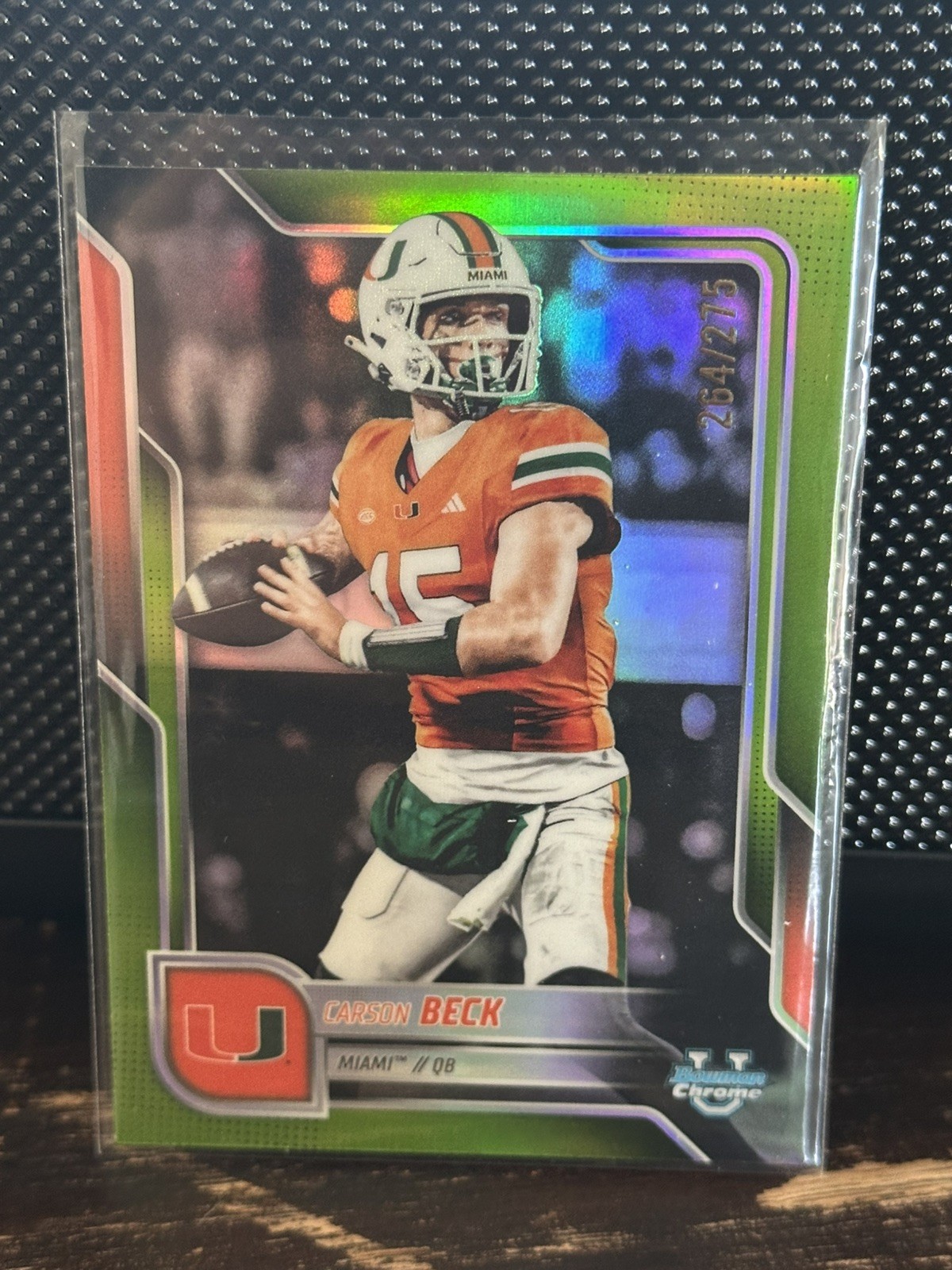 2025 Bowman University Chrome - Carson Beck #138 Lime Green Refractor /275 (RC)