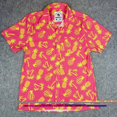 Savage Tacticians Shirt Mens Medium Pink Pineapple Palm Grenade Hawaiian