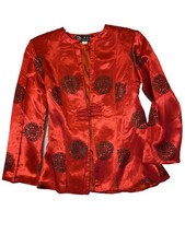 Meng Zhi Hua Red Silk Blazer Women’s XL Artistic Boho Festival Jacket New