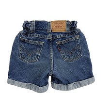 Vintage Levis Jean Shorts Toddler Girls 4T Blue Denim Cuffed 90s Stretch