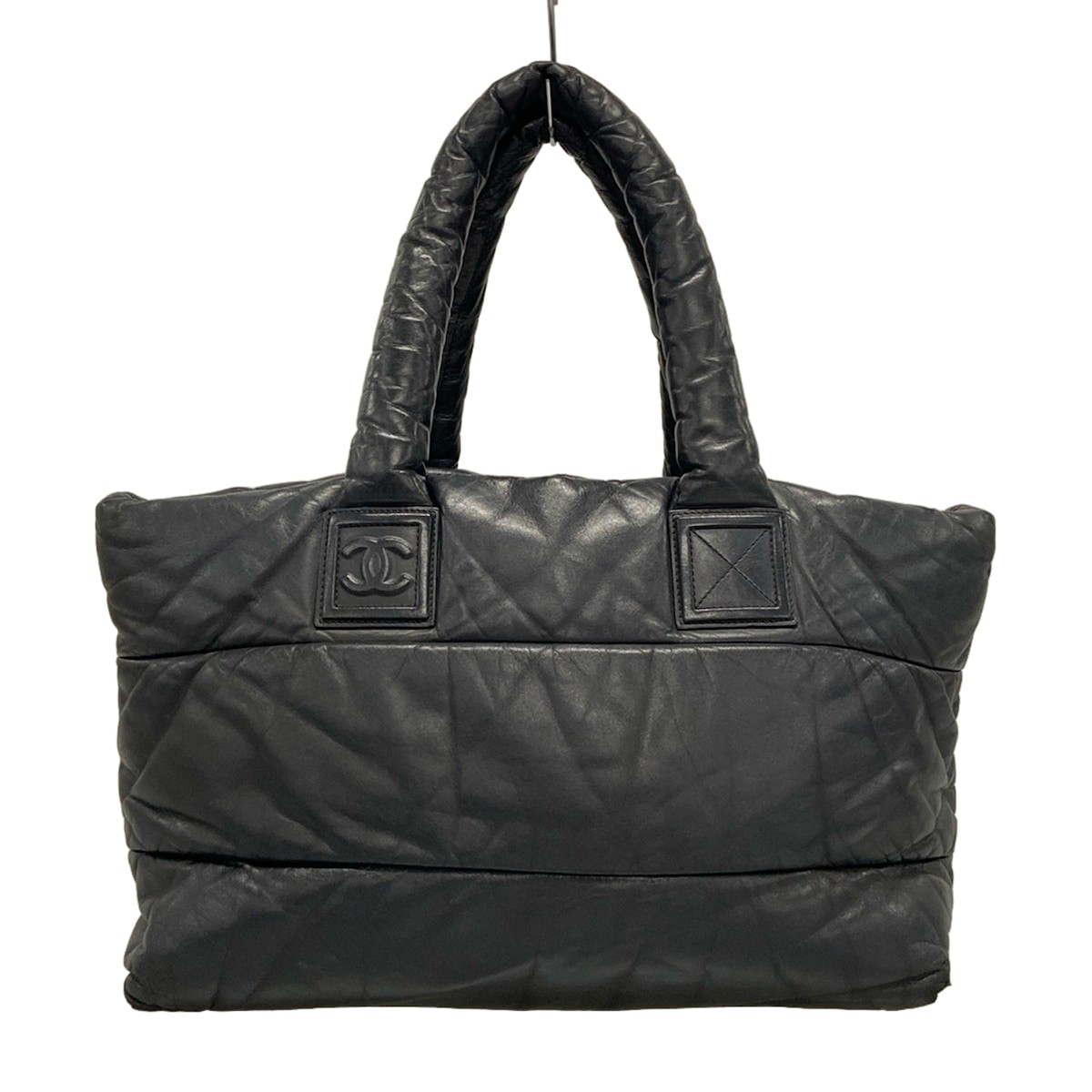 Auth CHANEL Coco Cocoon MM - Black Leather Tote Bag