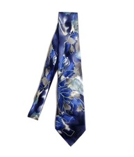 J Garcia Tie Banyan Watercolor Deep Royal Blue Grey Silver 100 Silk Abstract