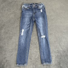 Lucky Brand Jeans Zoe Skinny Girls Size 8 Elastic Youth Kids Dark Denim Holes