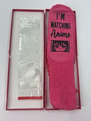 Happypop Cupcake Socks ''I'M WATCHING Anime'' Pink Fuzzy Novelty Socks Gift Box 