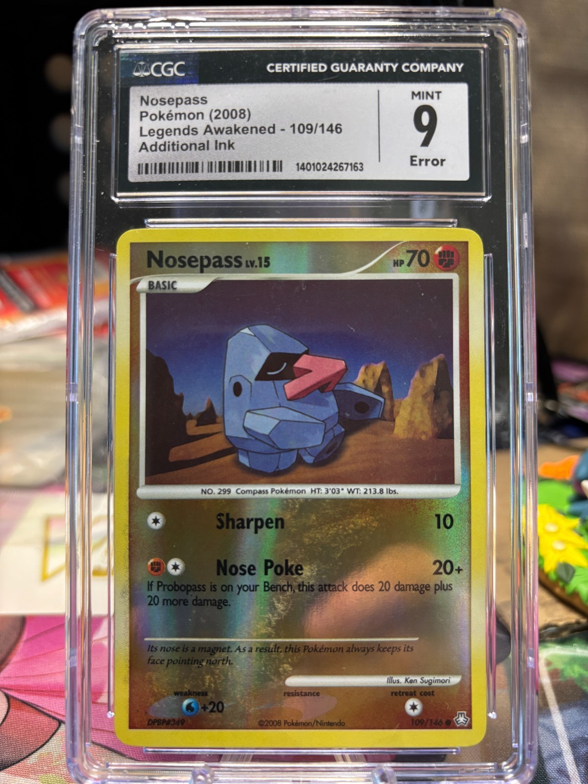 CGC 9 ERROR Nosepass #109 (2008) Pokemon Additonal Ink Error English