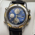 Vintage Seiko Chronograph Sports 150 7T32-6B89 Blue Dial Watch Two Tone Quartz