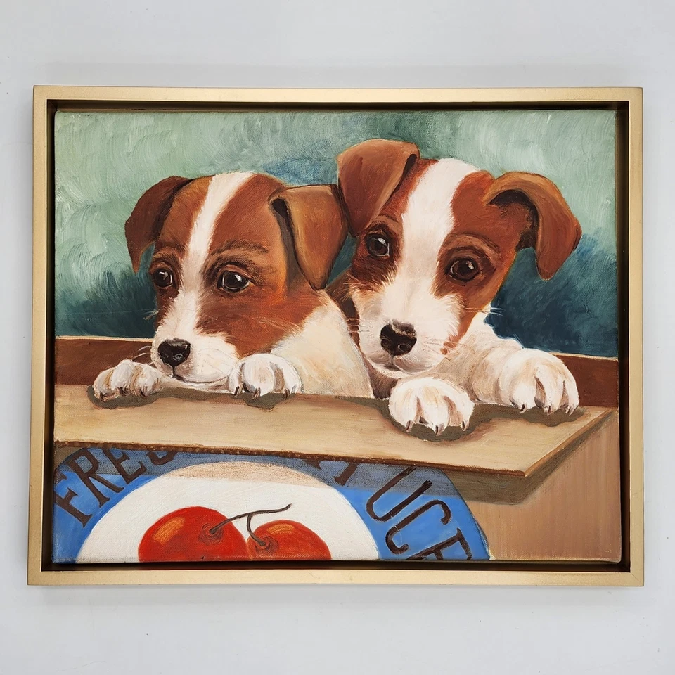 Pintura al óleo original Jack Russell Terrier cachorros enmarcado arte de perro lindo realismo Foto 3 de 4