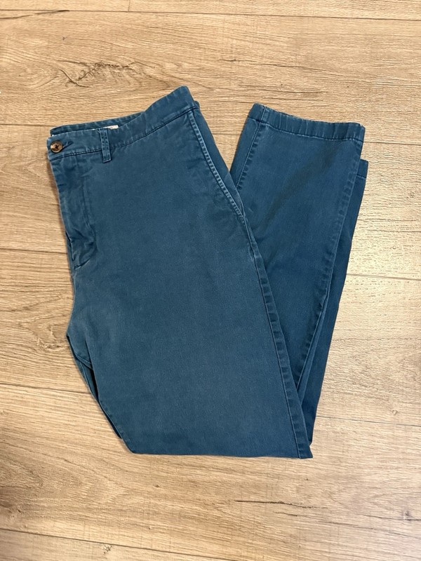 Men's Blue Denim Pants 32 Slim Tapered Mid Rise Button Zip Pockets