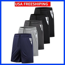5 Pack Men's Athletic Gym Shorts with Pockets Quick Dry Activewear Workout Ru...