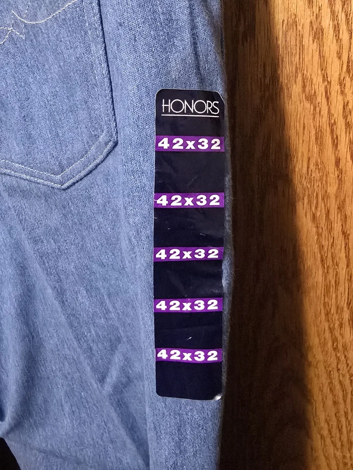 Jeans Vintage HONORS EE. UU. 42x32 Azul 50/50 Poli Algodón Denim Nuevo de Lote Antiguo Años 70 80 Foto 4 de 4