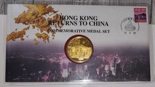 Enveloppe Commemorative Hong Kong, timbre + pièce