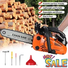 Gas Top Handle Chainsaw 25.4cc with 12'' Bar Chain 2-Stroke Engine Cut Tree Wood