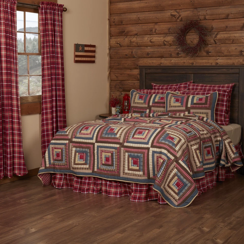 Rustic Luxury King Quilt Blue Patchwork Braxton Cotton Bedroom Decor VHC Brands - Image 2 of 4