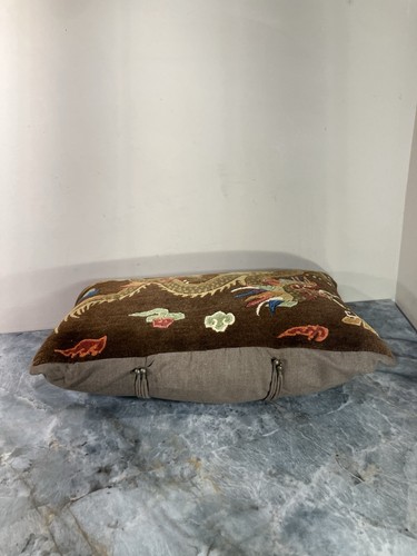 Vintage Chinese Oriental Hand Woven Dragon Pillow Case 22”x14”x6” - Picture 6 of 10