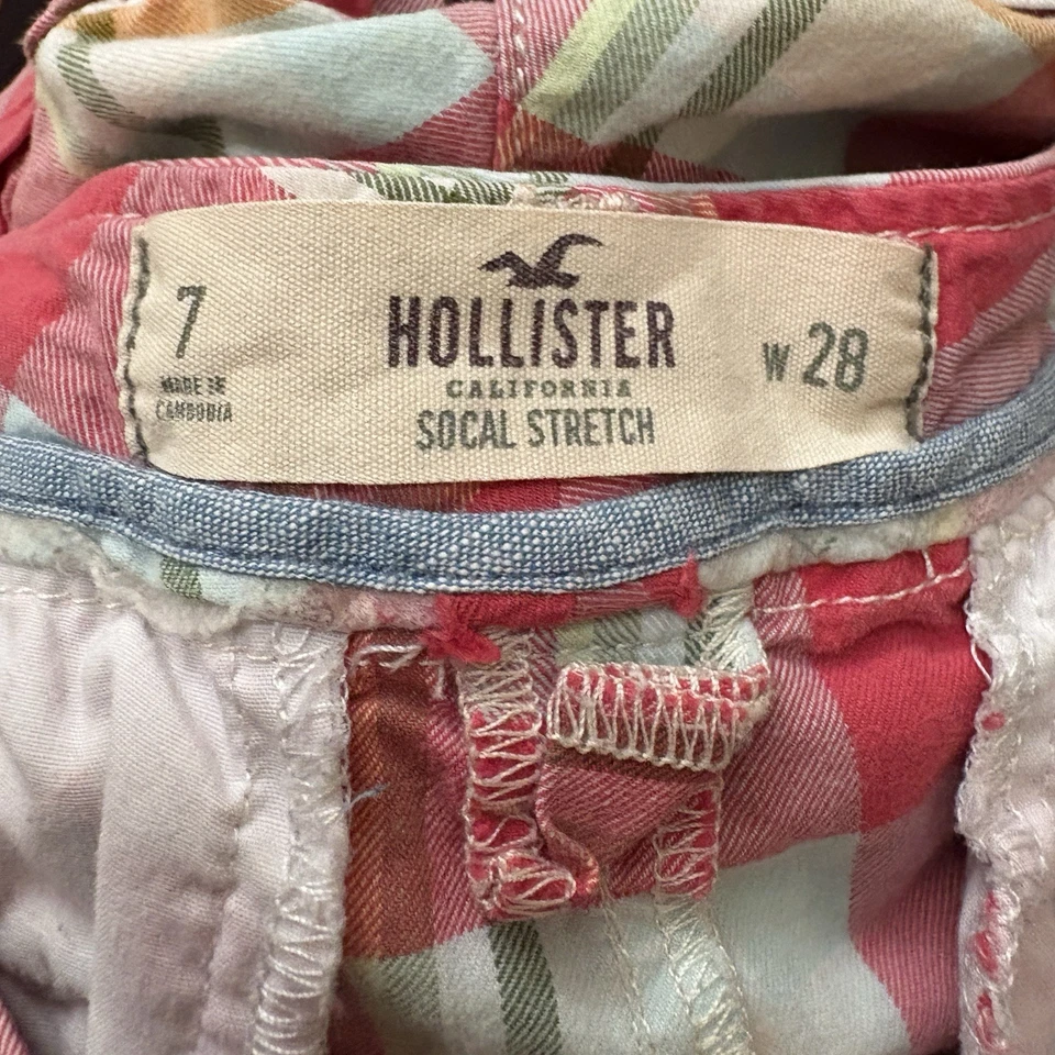 Pantalones Cortos Hollister con Puños a Cuadros 7 Y2K Preppy tiro Bajo Surf Girl Mallcore SoCal Foto 3 de 4
