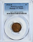 1914-D 1C Lincoln Wheat Cent Coin PCGS Genuine Damage VG Detail Coin #2471