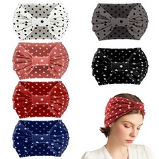 6Pcs Polka Dot Knotted Headbands For Women Hair Non Slip, Cute Trendy Wide Cotto