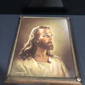 Vintage Warner Sallman Jesus Head of Christ Litho 11x9 Kriebel Bates 1940