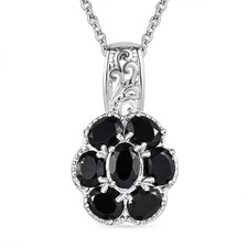 Steel Platinum Plated Natural Black Spinel Pendant Necklace Size 20 Ct 3