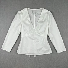 Reformation Marisa Blouse Top Womens 6 White V Neck Tie Back 3/4 Sleeve