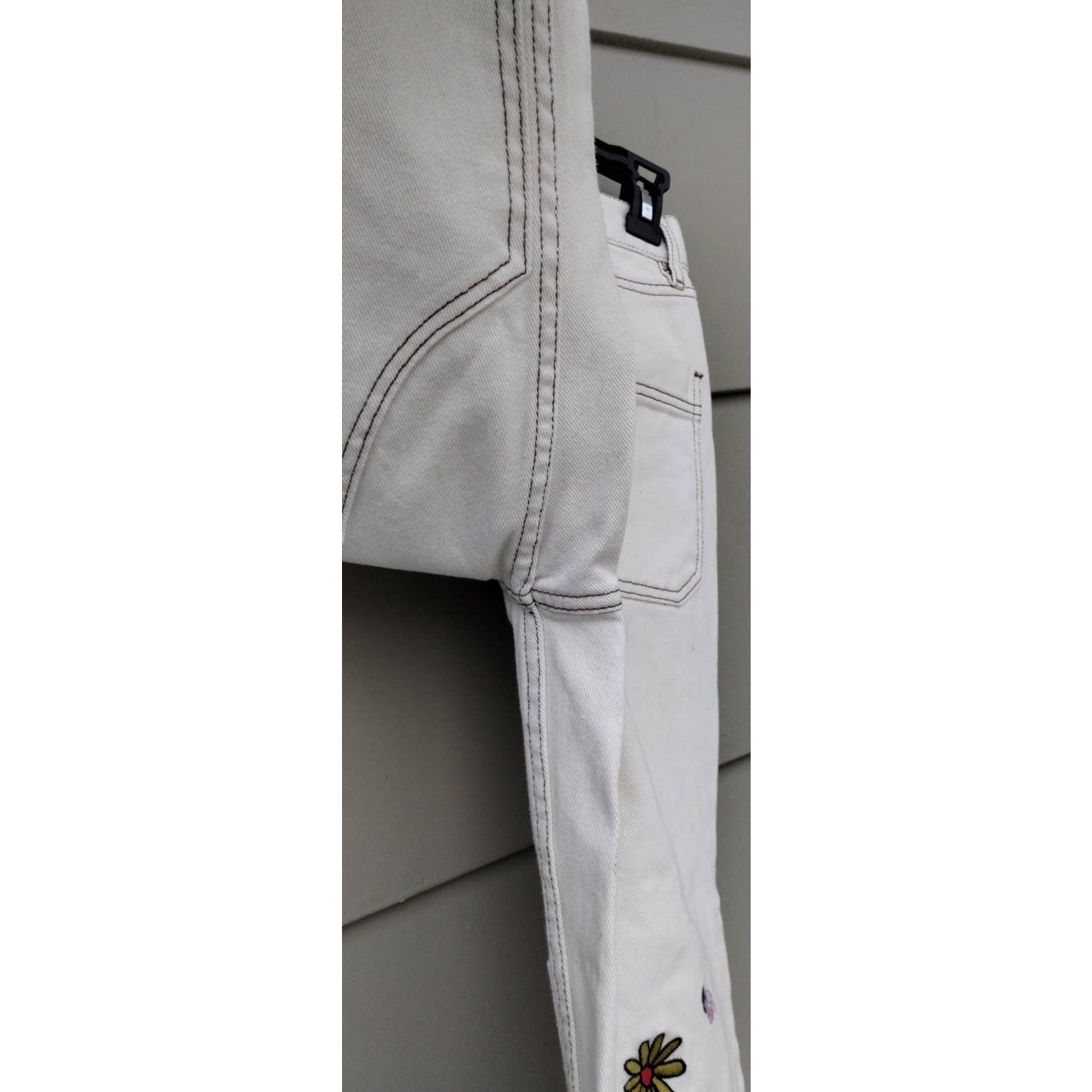 PACSUN Women's High Rise Carpenter Embroidered Off White/Cream Jeans Size 26 (2) thumbnail 11