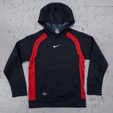 Vintage Nike Center Swoosh Pullover Hoodie YOUTH Small Mesh Black Red