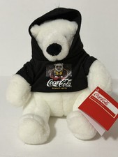 2021 Coca Cola Plush Polar Bear w Black Hoodie w Tags 7"