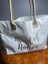 Lillian Rose Maid of Honor Wedding Tote Bag White/Gold Reusable TR740BM