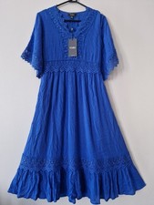 Izabel london summer midi dress long Boho dress lace trim cobalt blue size 10