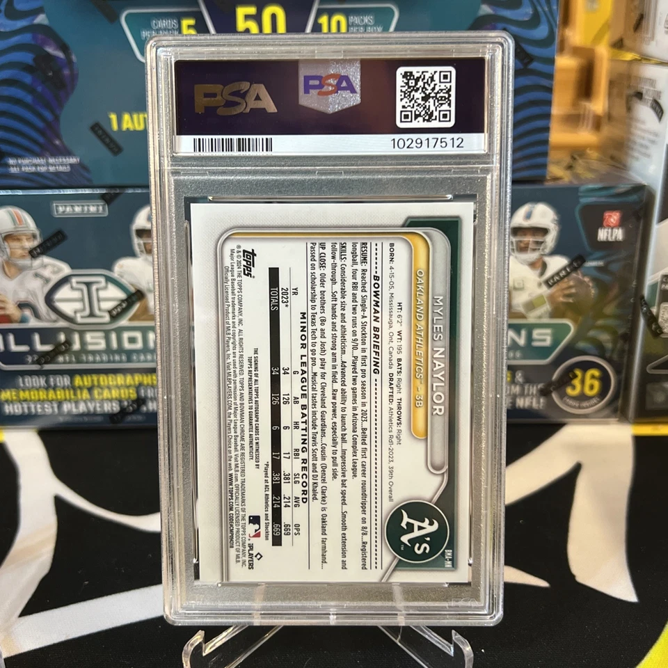 2024 BOWMAN CHROME PROSPECT MEGA BOX AUTO #MN MYLES NAYLOR 17/150 PSA 9 A’s 💥 - Image 2 of 3