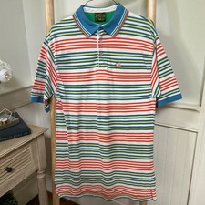 Vintage Mecca USA Mens 2XL Multi Color Striped Polo Shirt 100 Cotton 90s