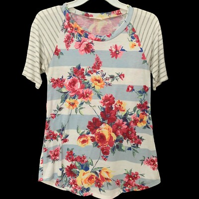 12PM by Mon Ami Top Shirt Sz Small Womens, 3/4 Sleeve, Floral & Striped