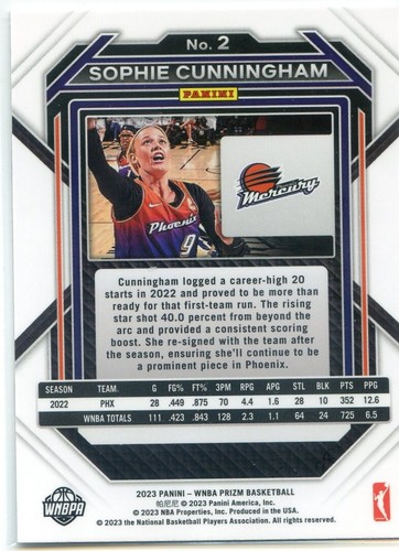 2023 Panini Prizm WNBA SOPHIE CUNNINGHAM #2 BASE CARD FEVER - Picture 2 of 2