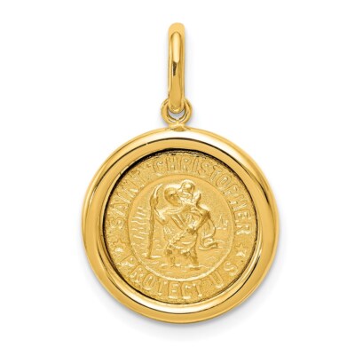 14K Yellow Gold Polished & Satin St Christopher Medal Pendant