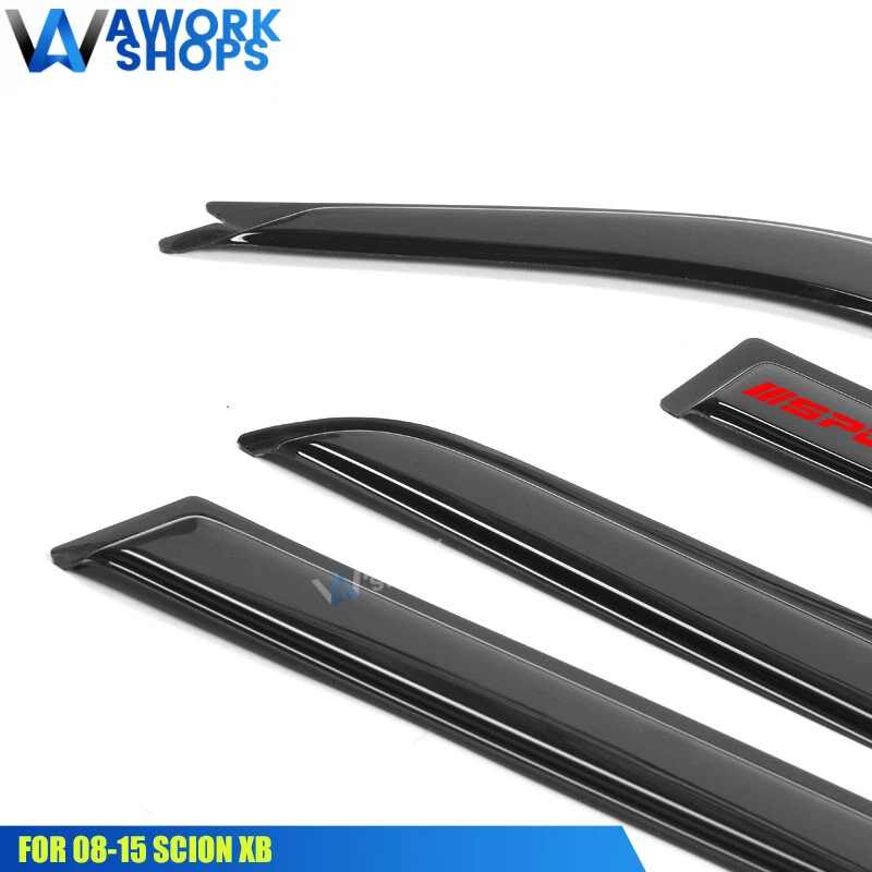 Fits 08-15 Scion xB Window Visors Vent Rain Guard Shade w/ Red Sport - Image 4 of 4