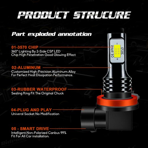 Para Para Ford Mustang 2005-2012 Faro LED de coche Hi/Lo + Luz Antiniebla Kit 4X - Imagen 9 de 11