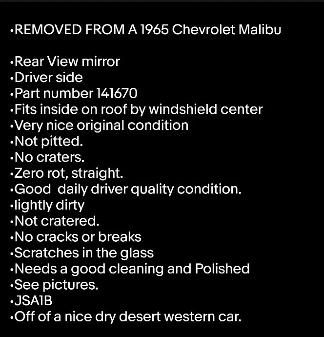 1965 Chevrolet Malibu Rear View Mirror OEM Dry Desert Western Chrome 441670 - Image 2 of 4