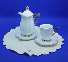 MINIATURE TEA POT And Tea Cup WHITE PORCELAIN W/ DECORATIVE GOLD TRIMMED