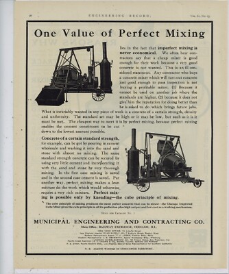 1910 Municipal Engineering & Contracting Ad: Perfect Concrete Mixing - Chicago