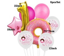1st Birthday Balloons Girl Donut Pink Set Latex