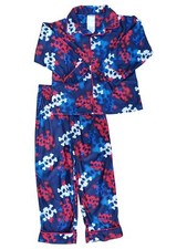 Boys Blue Red Skull Crossbones 2 Piece Flannel Sleepwear Pajama PJ Set