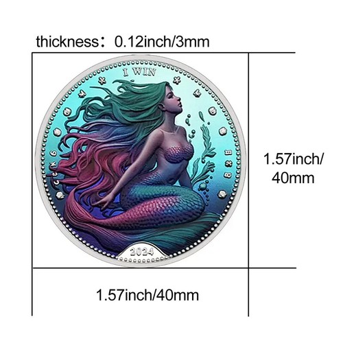 Mermaid Sea Princess Commemorative Coin Unique Gift Collectibles Colorful 1pc - Picture 2 of 8