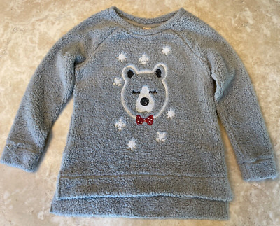 Faded Glory Women's Furry Gray Shirt With Sequins Bear Size Small